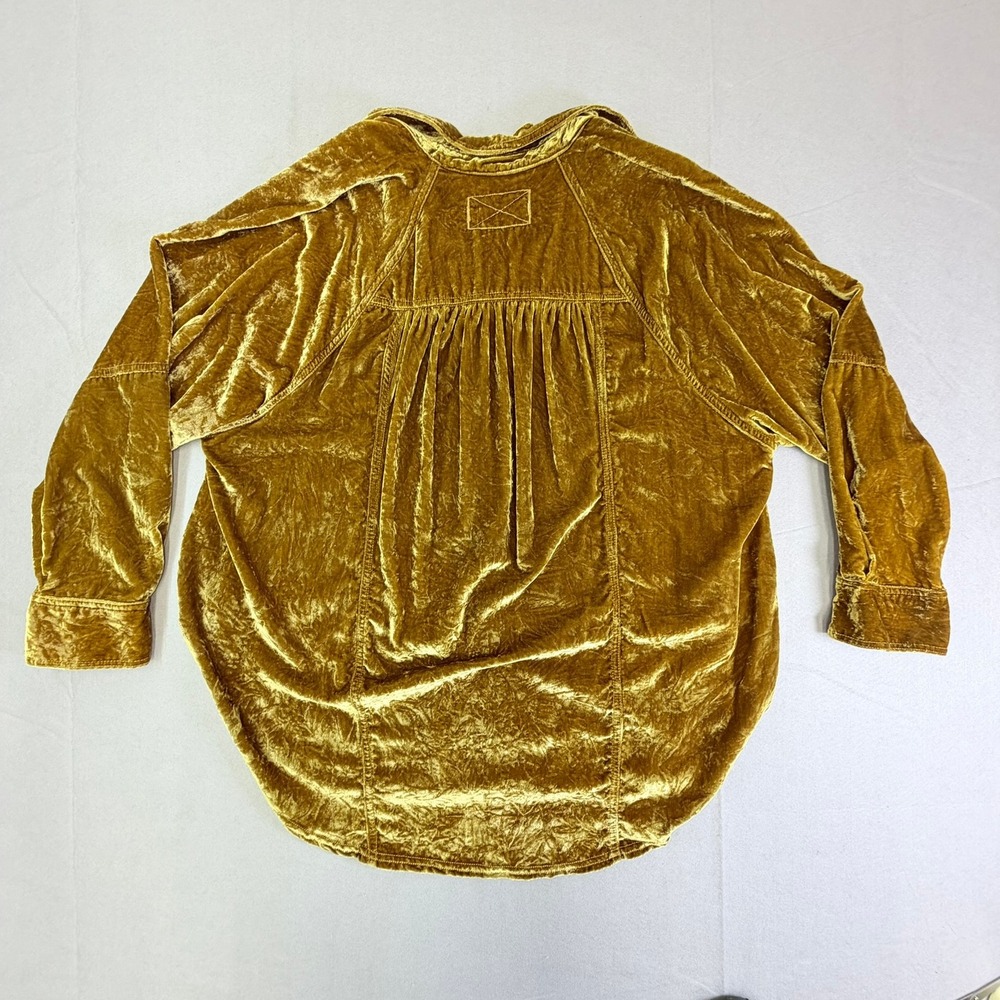 We The Free Night Skies Velvet Button Down Shirt Womens Medium Gold Long Sleeve - Picture 4 of 11